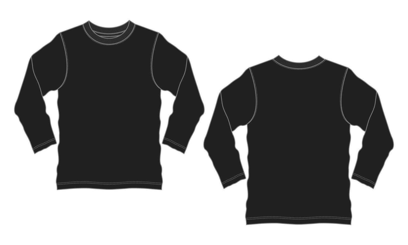 Long sleeve t shirt technical fashion flat sketch vector illustration black color template