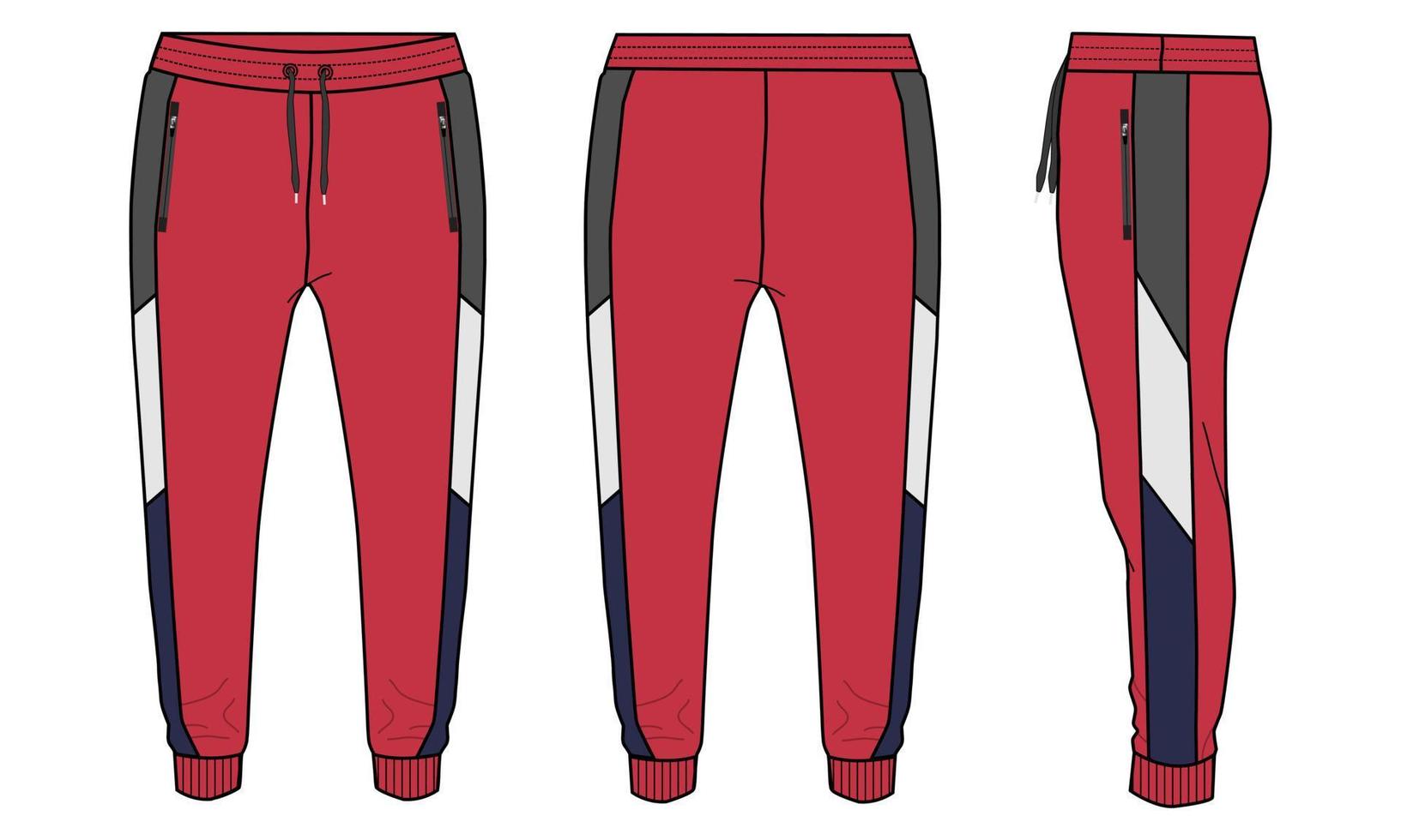 polainas pantalón moda técnica boceto plano ilustración vectorial plantilla de color rojo para niños vector