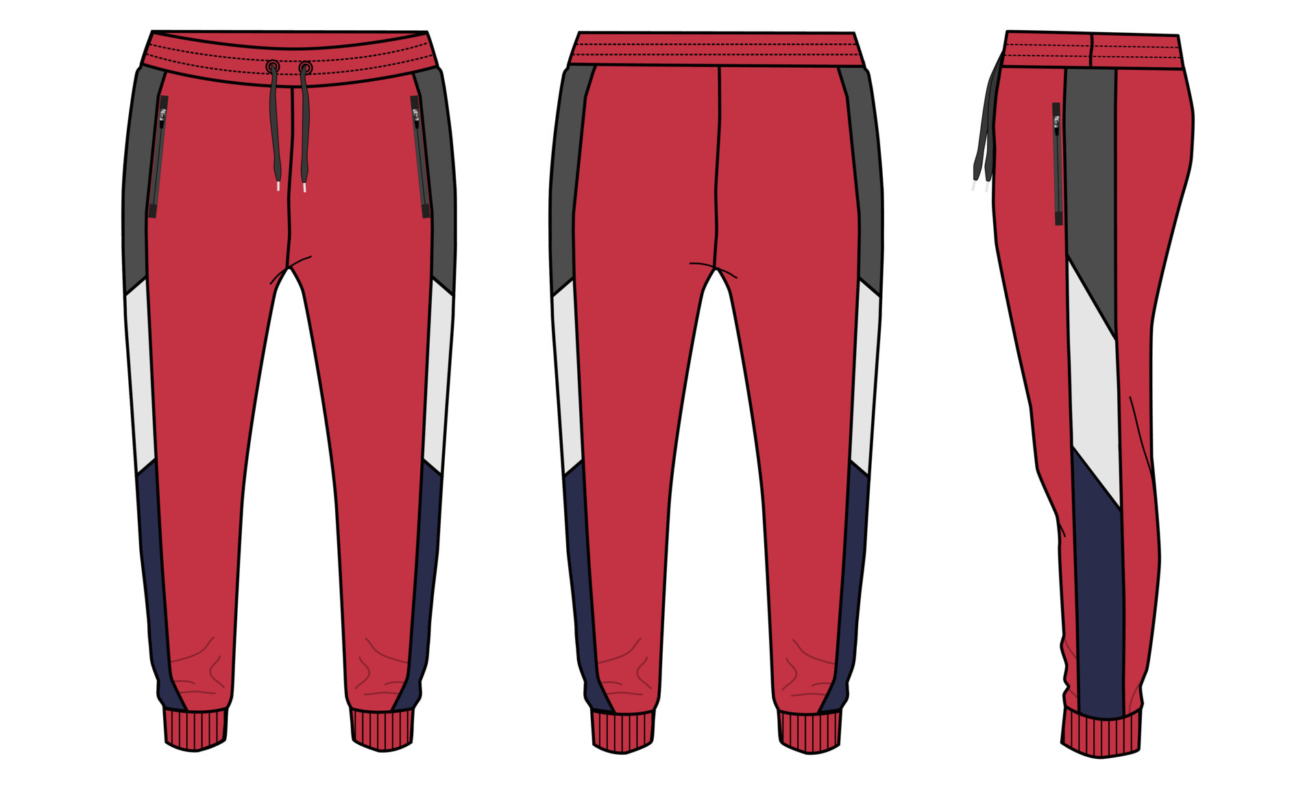 Leggings pant technical fashion flat sketch vector illustration Red