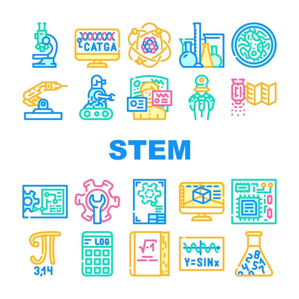Stem Engineer Process And Science Icons Set Vector