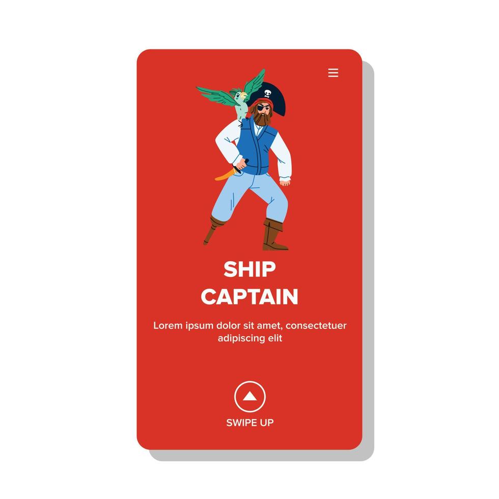 Ship Captain Man With Parrot On Shoulder Vector