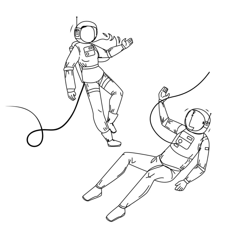 Astronauts In Spacesuit Flying Outer Space Vector