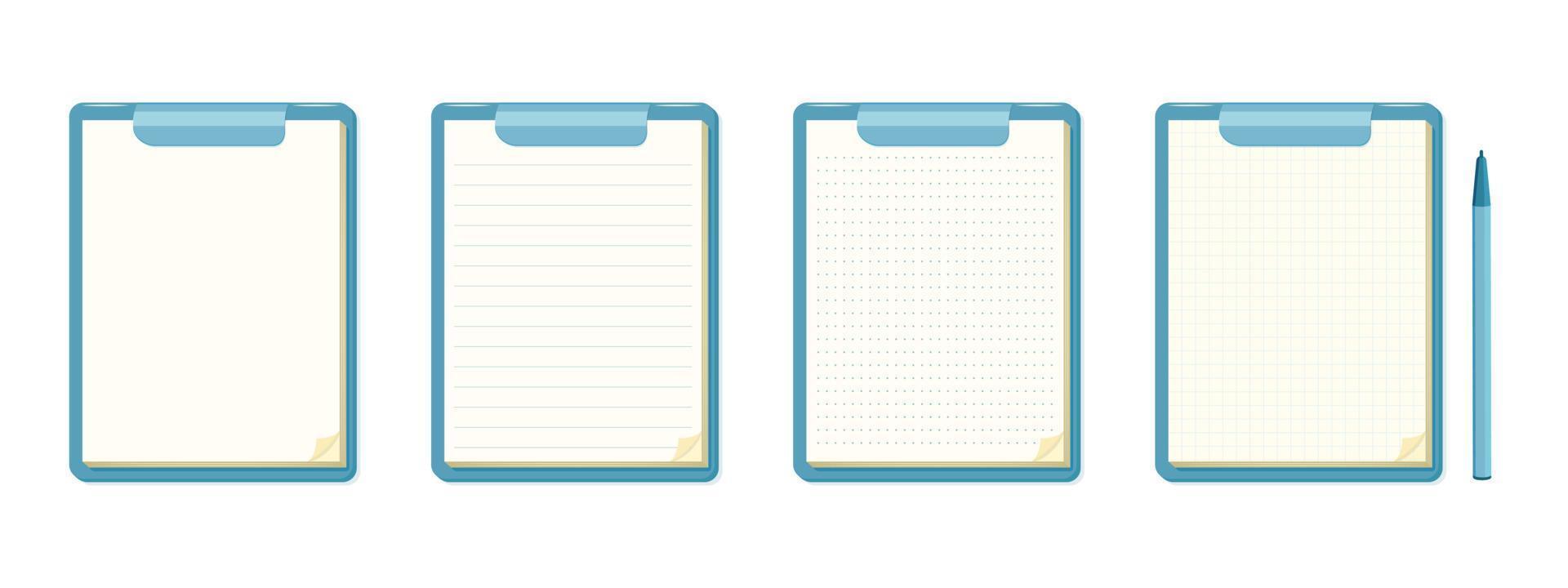Clipboard with blank note paper with ballpoint pen. vector