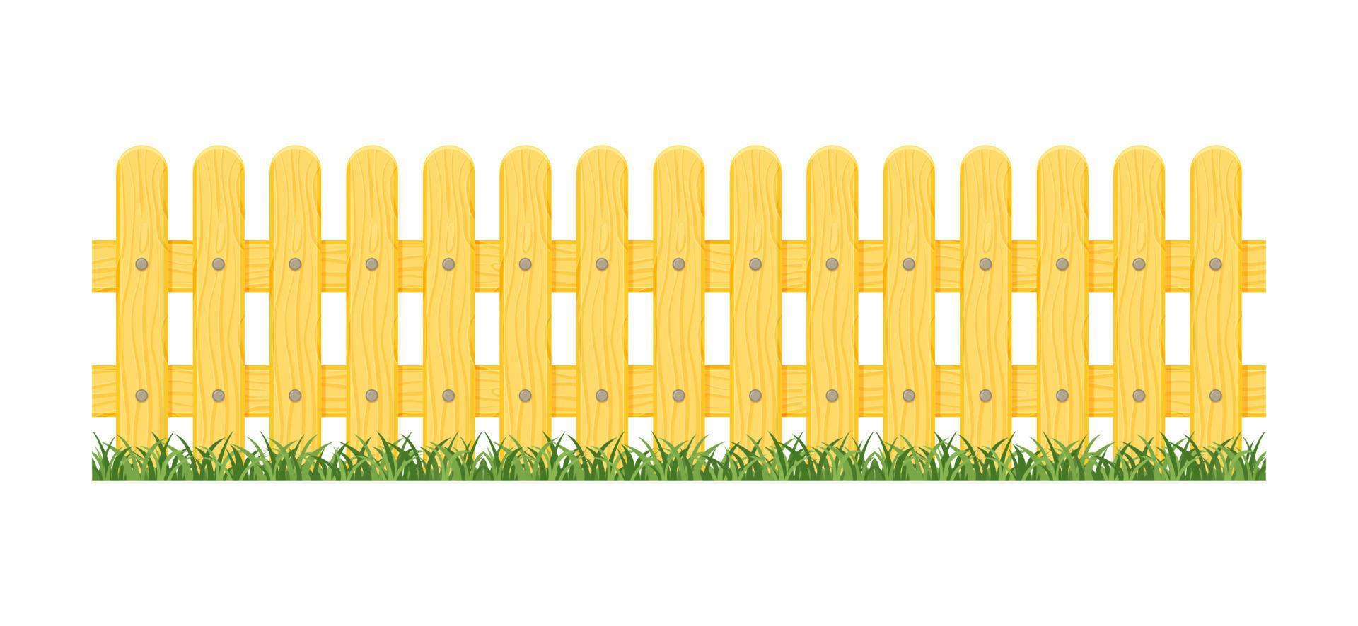 Fence wooden seamless on green grass isolated on white background. vector