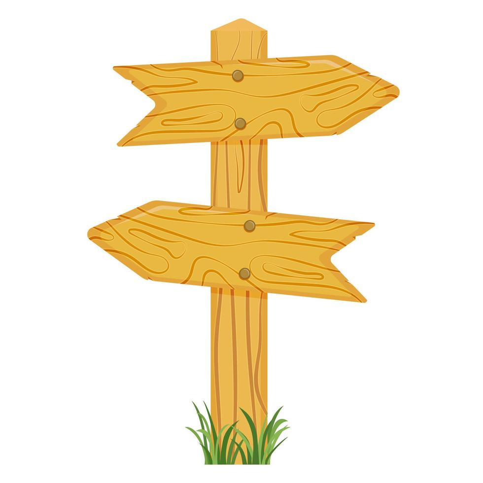 Wooden pointer in grass to the east and west. Blank on pole in form of an arrow. vector