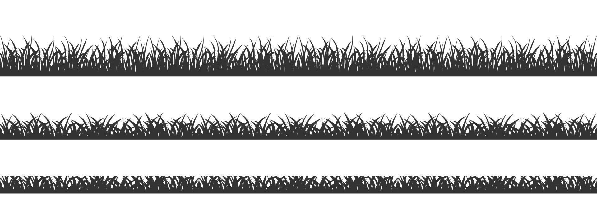 silueta negra sin costuras de hierba de pradera sobre fondo blanco. vector