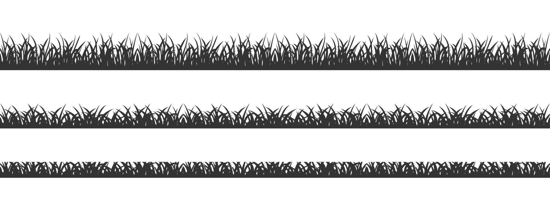 Black seamless silhouette of meadow grass on white background. vector