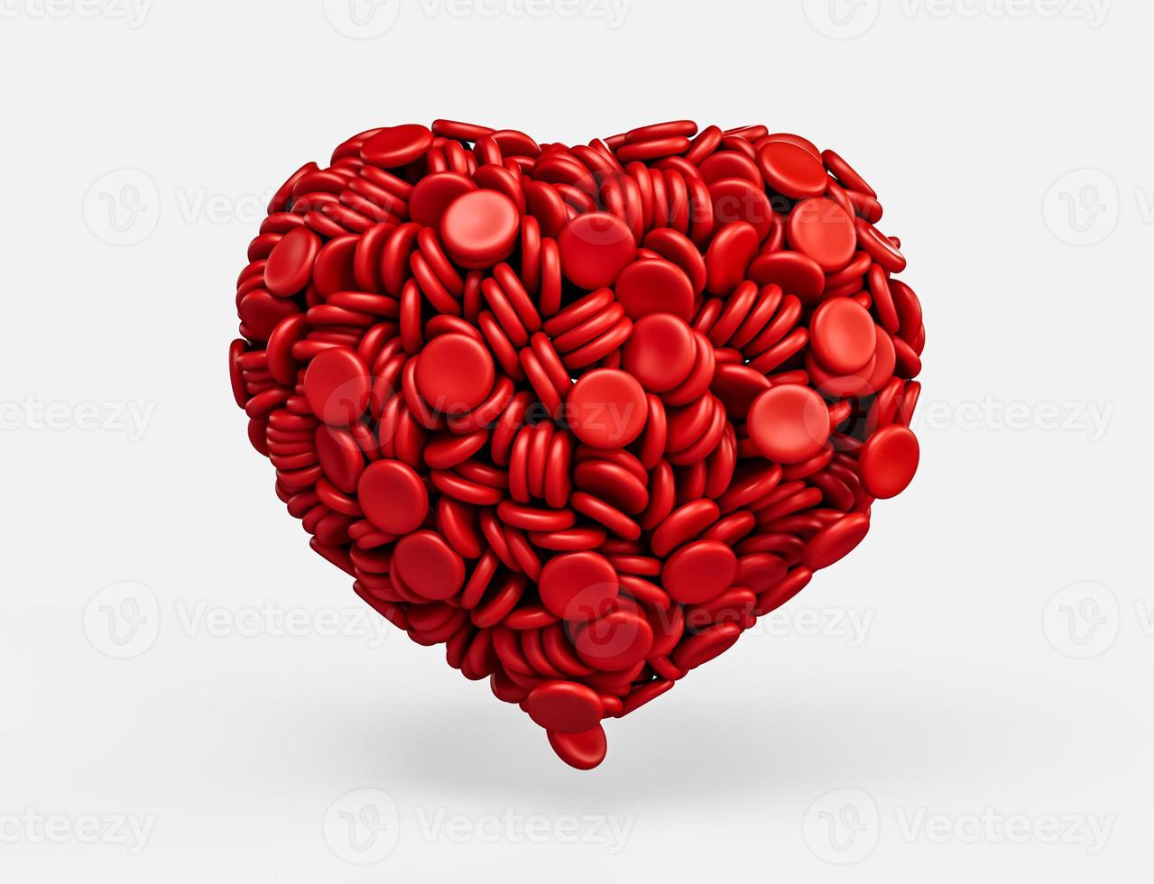 Red blood cells in Shape of heart isolated on White Background 3d illustration photo