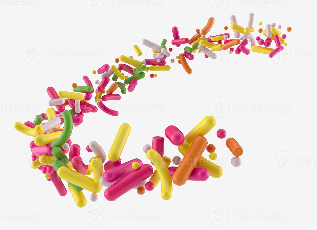 Colorful Sprinkles in the air isolated on white background Sweet sprinkles flying 3d illustration photo