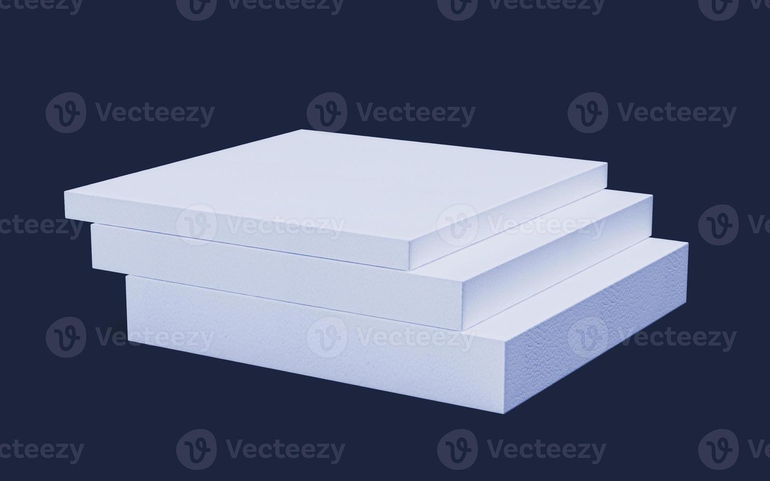 Polystyrene foam sheets on Black background. 3D illustration photo