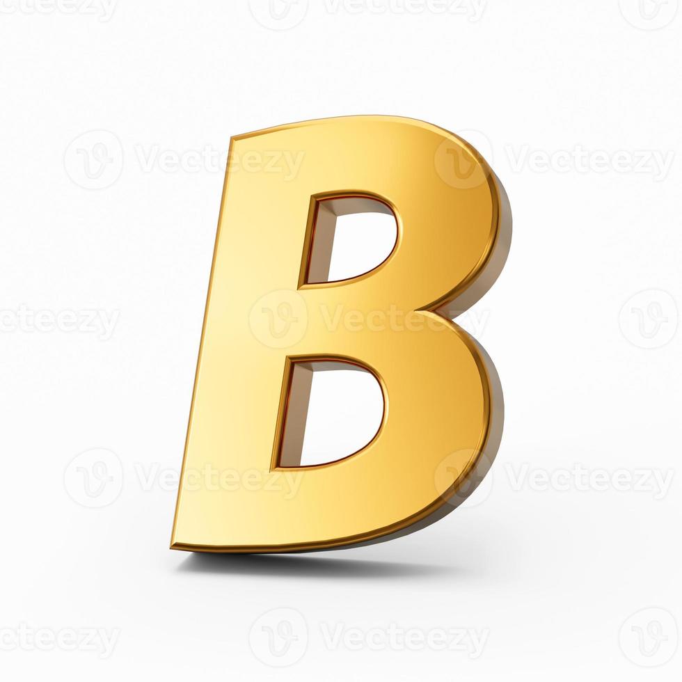 alfabeto dorado b sobre fondo blanco aislado 3d letras doradas números 3d ilustración foto