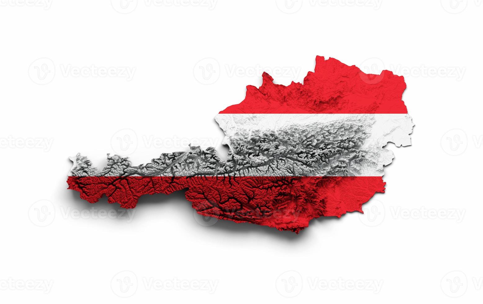 Austria Map Iceland Flag Shaded relief Color Height map on white Background 3d illustration photo