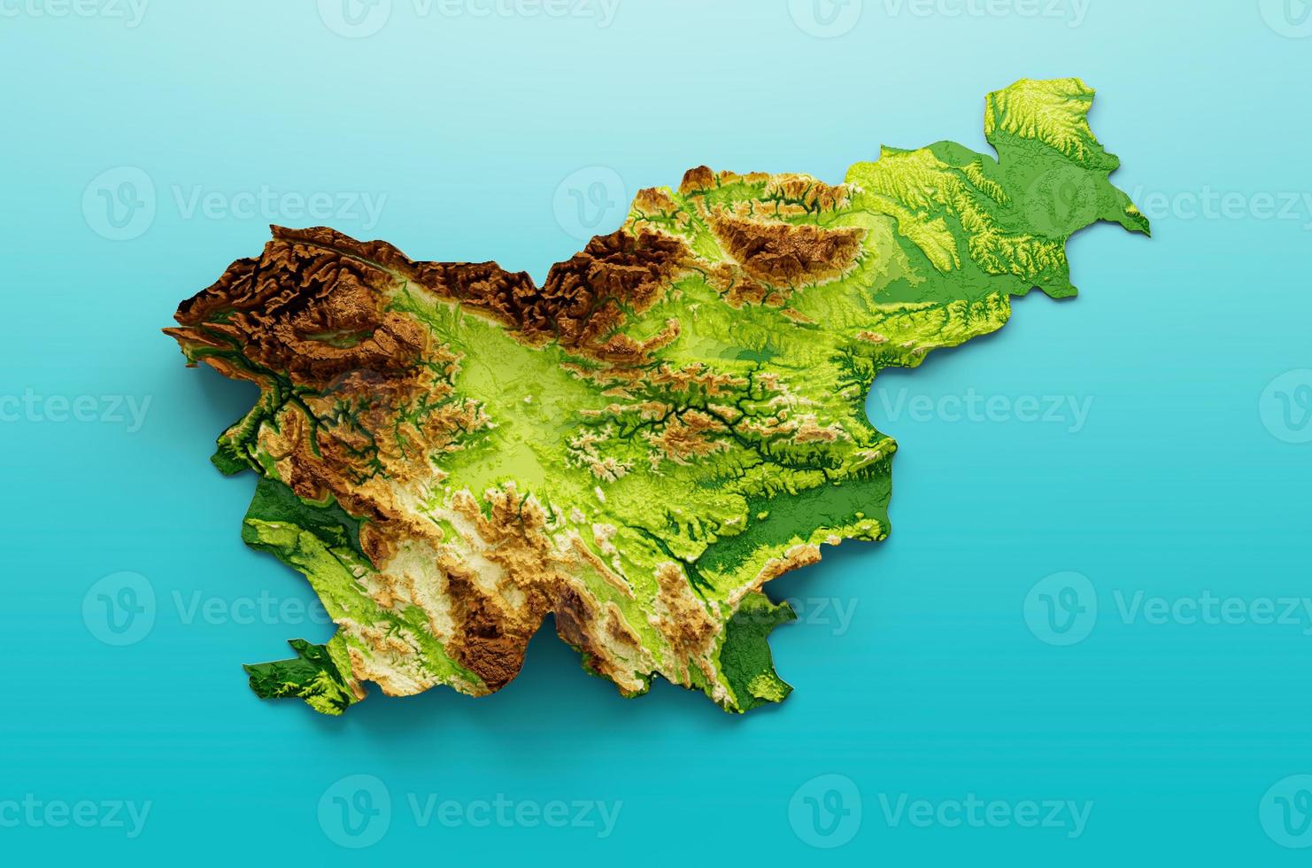 Slovenia Map Shaded relief Color Height map on the sea Blue Background 3d illustration photo