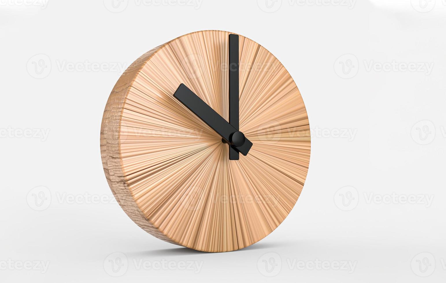 Wooden round wall watch - clock isolated on white background Clock face 10 o clock 3d illustration photo
