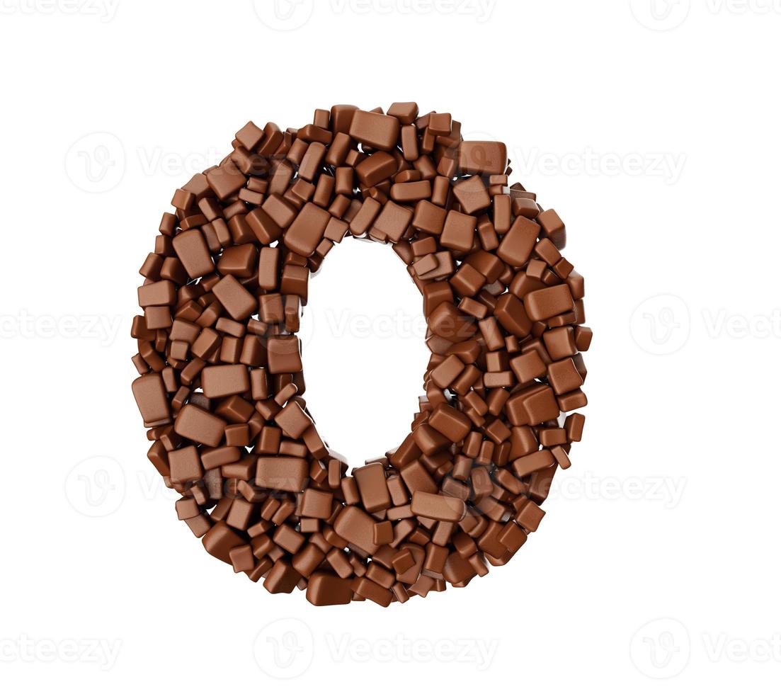 Digit 0 made of chocolate Chunks Chocolate Pieces Alphabet Numeric Zero 3d illustration photo