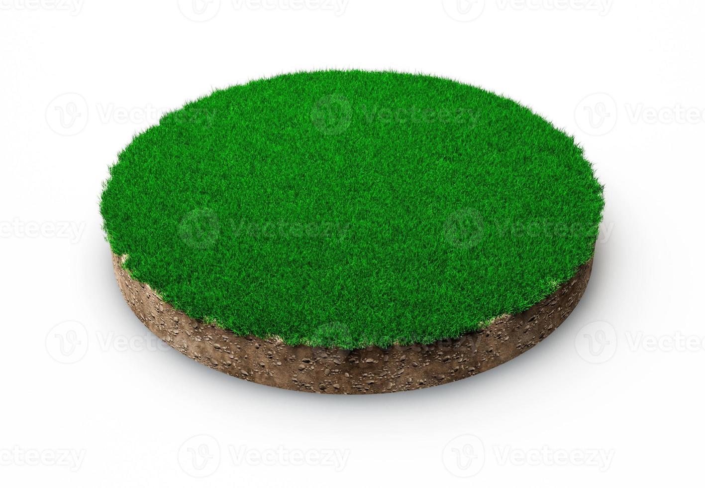 Grass circle isolated 3D Illustration round soil ground cross section with earth land and green grass photo