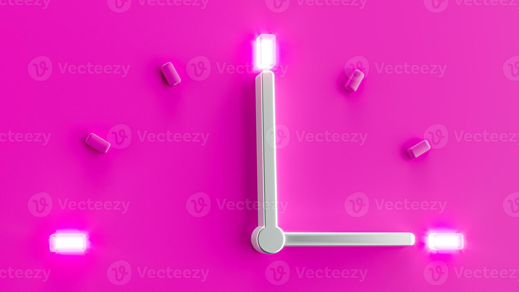 Pink 3d Clock Time 3 o Clock pm am Silver needle backlit dial light 3d illustration photo