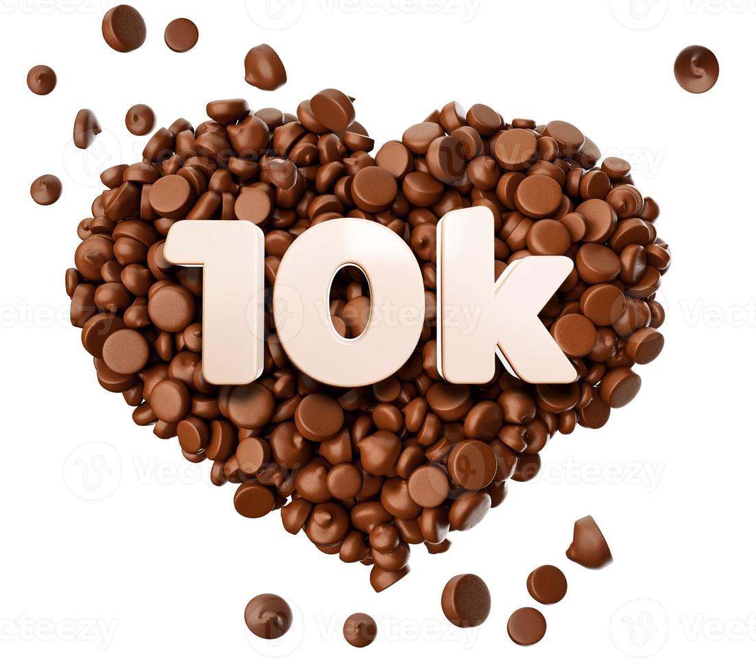 10k Likes 3d Text on Chocolate Chips Pieces Love 3d illustration photo