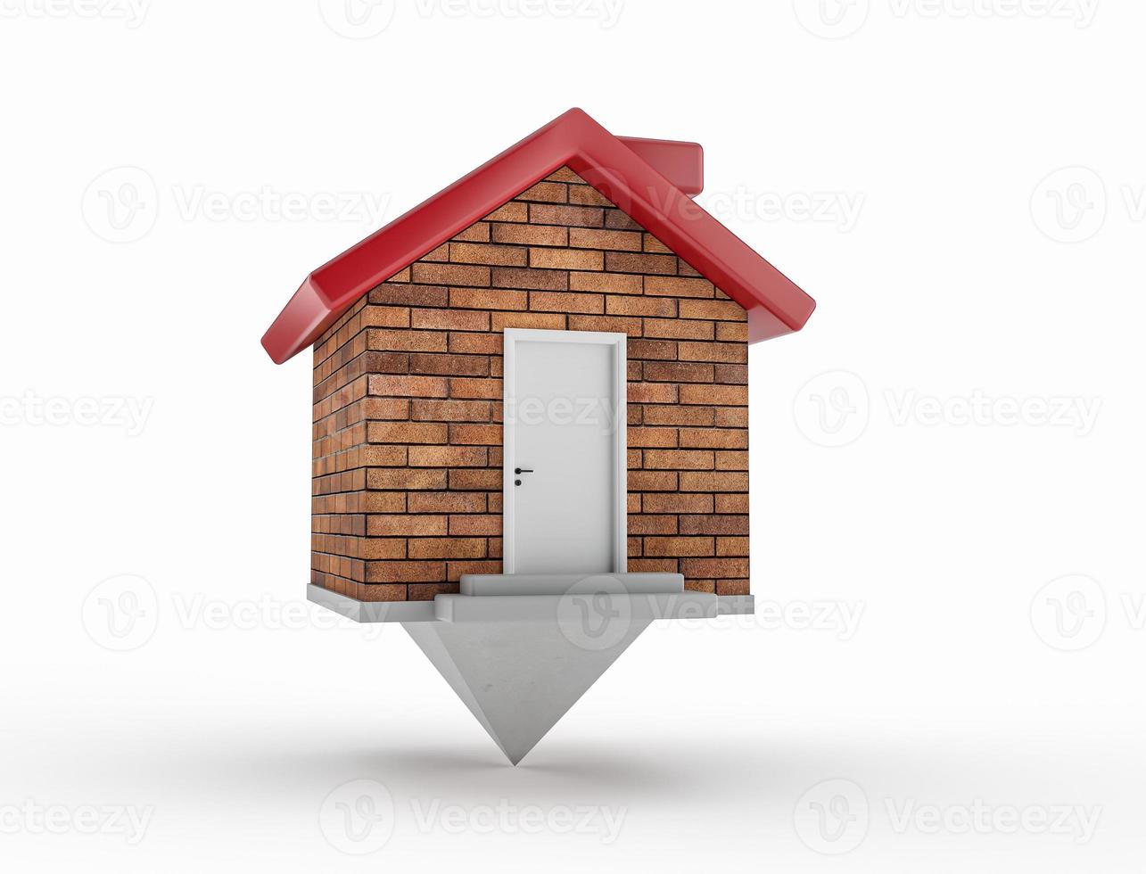 casa mapa puntero ladrillos pared rojo techo chimenea blanco puertas gris pasos 3d ilustración foto