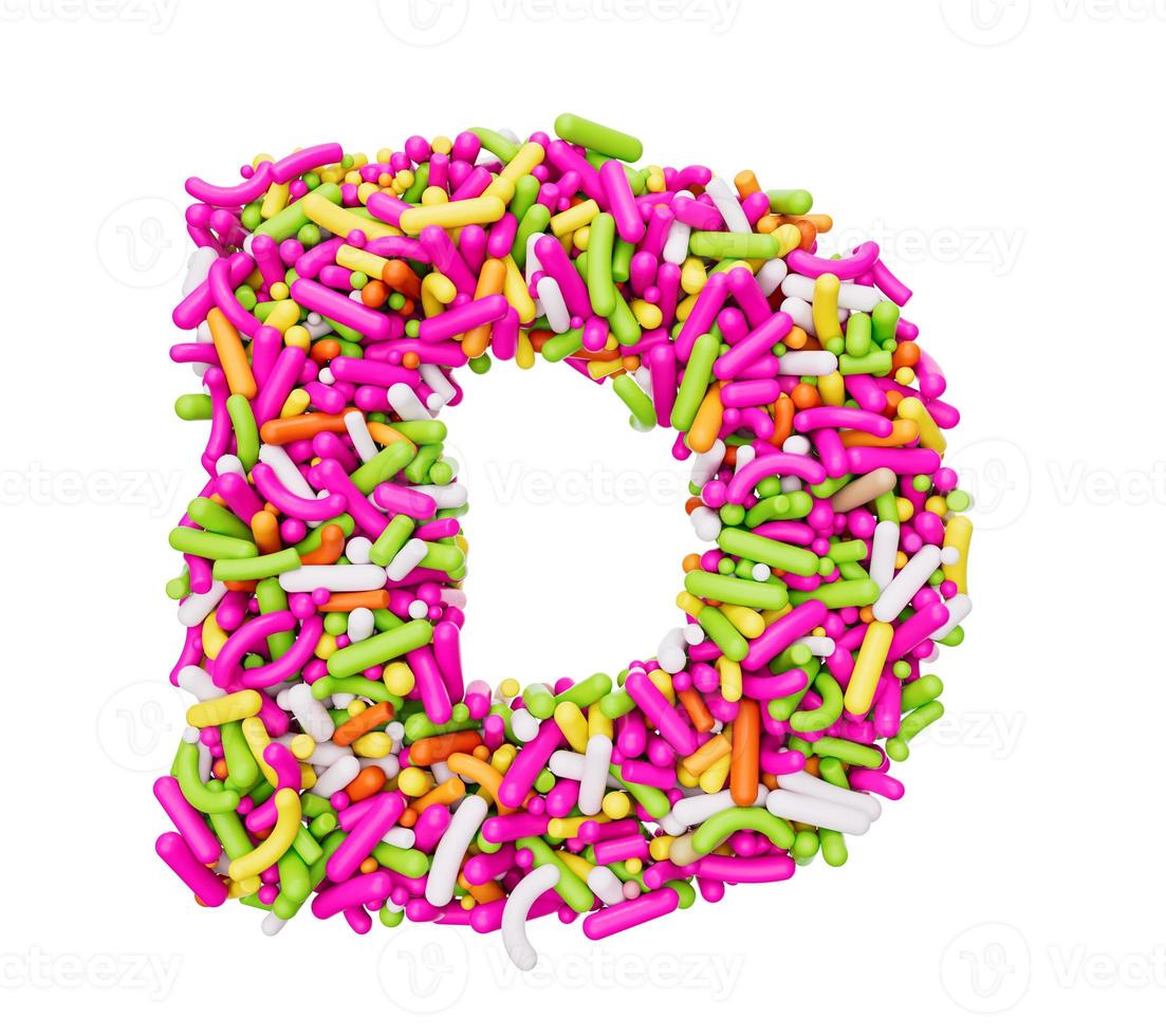 Alphabet D made of Colorful Sprinkles Letter D Rainbow sprinkles 3d illustration photo