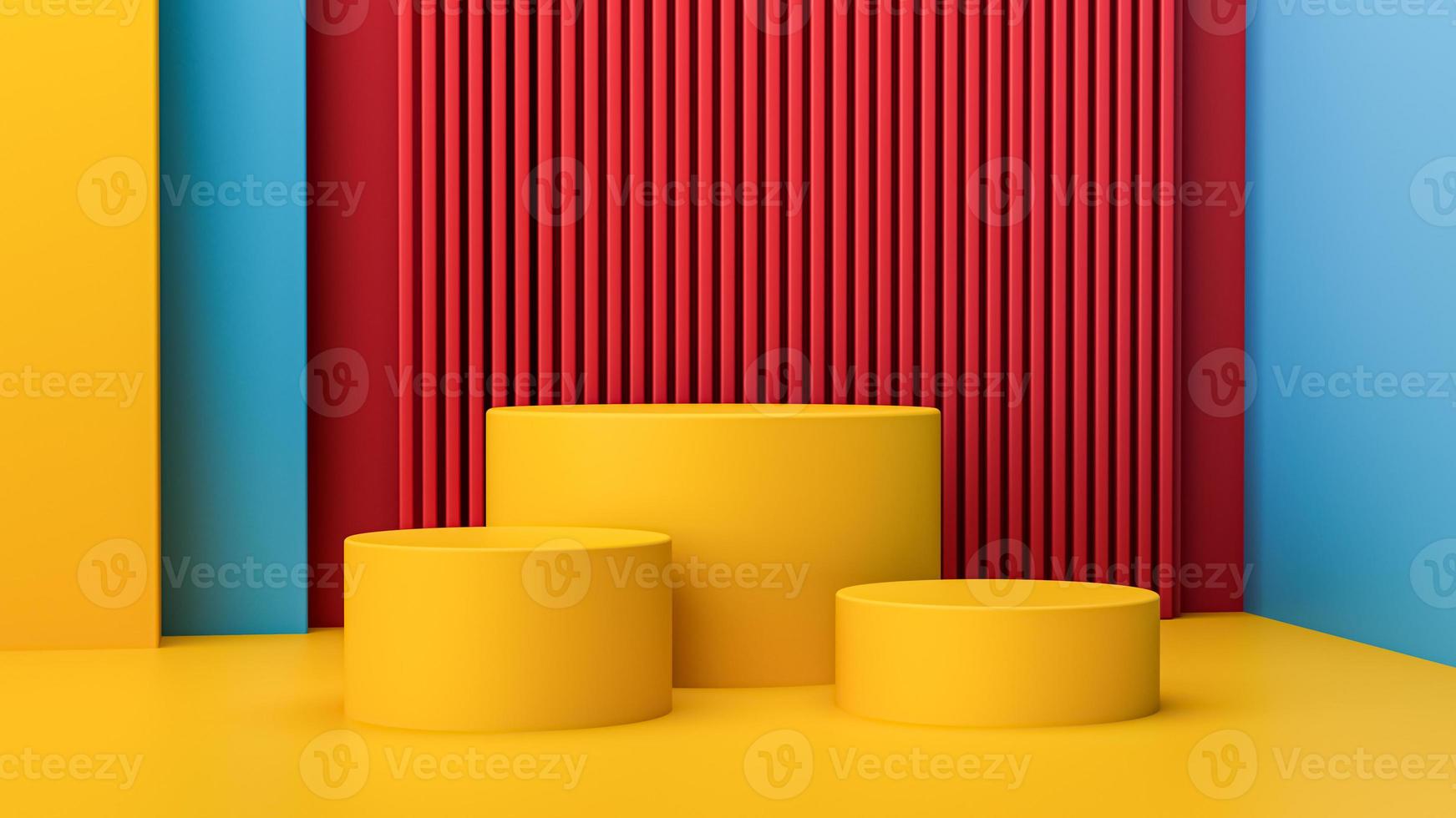 1, 2, 3 Yellow cylinder podium in vibrant colorful background. promotion sale, banner, discount, presentation, cosmetic, ranking 3d illustration photo