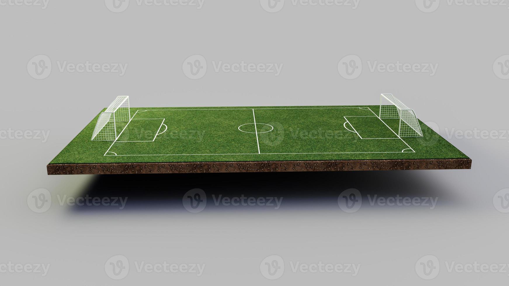 Football Soccer Field and Soccer Ball, Green Grass, Realistic, White Background, 3D illustration photo