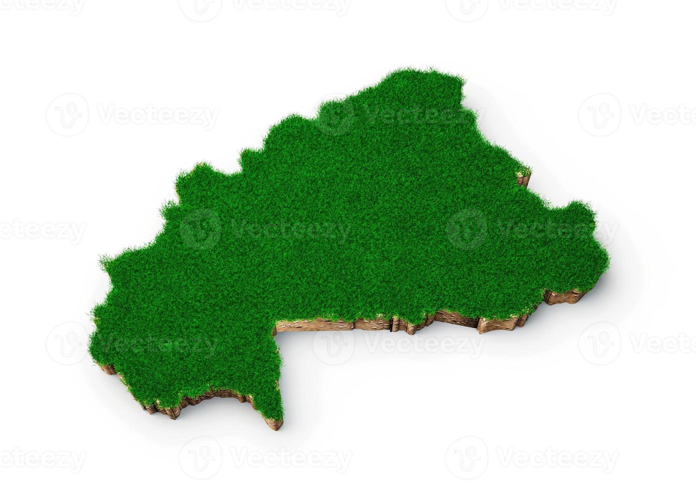 Burkina Faso Map soil land geology cross section with green grass and Rock ground texture 3d illustration photo