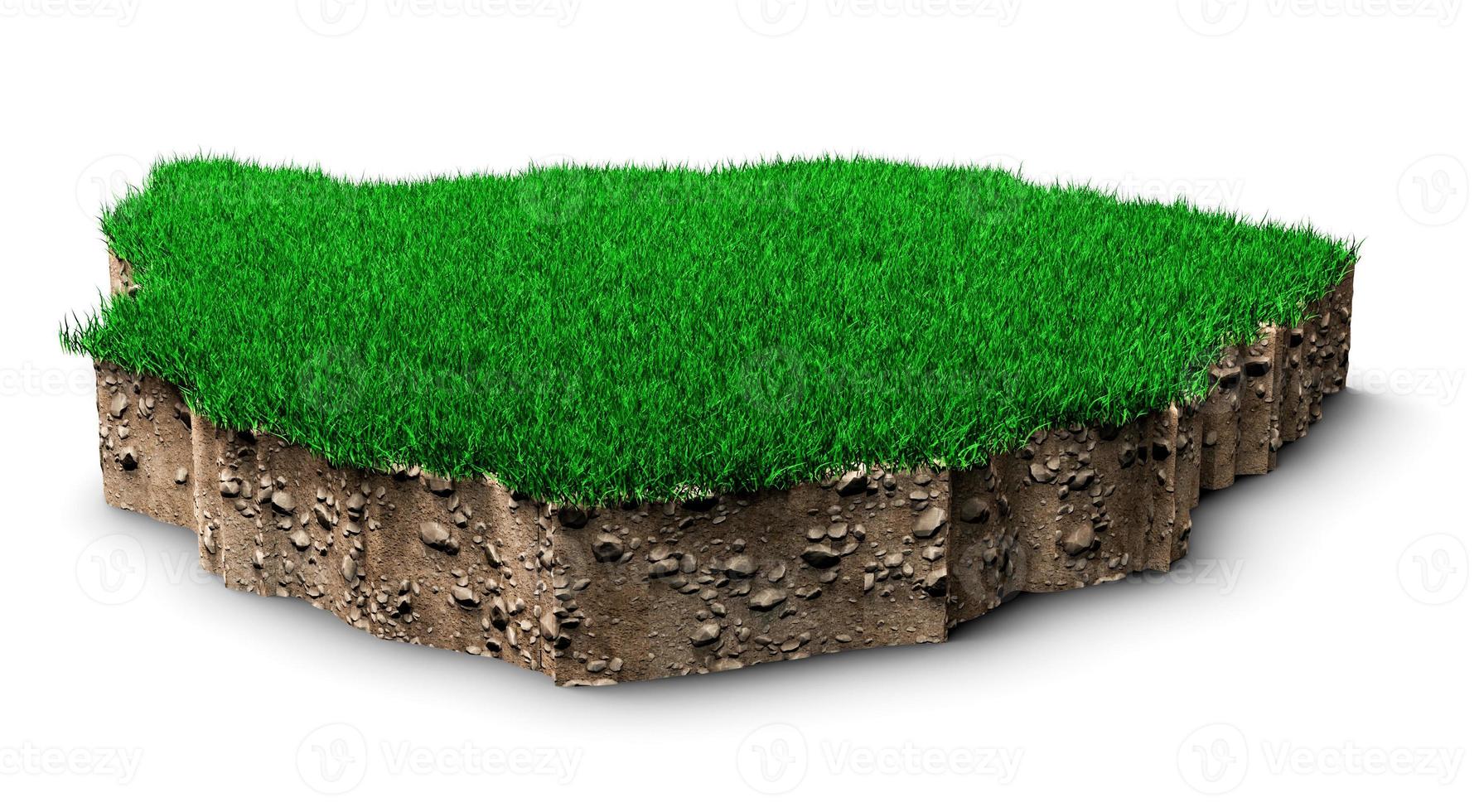 Zimbabwe map soil land geology cross section with green grass and Rock ground texture 3d illustration photo