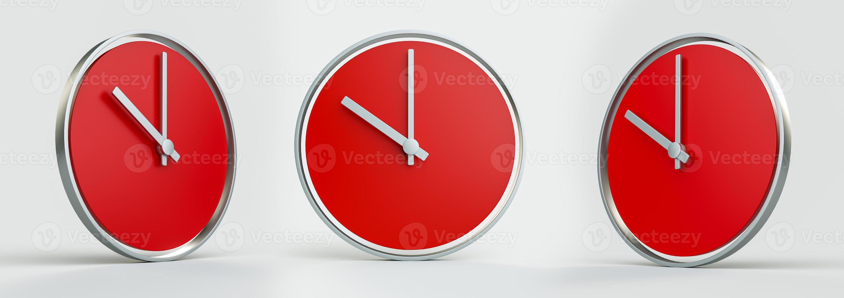 Round Clock Red and chrome 10 o clock 3d illustration photo