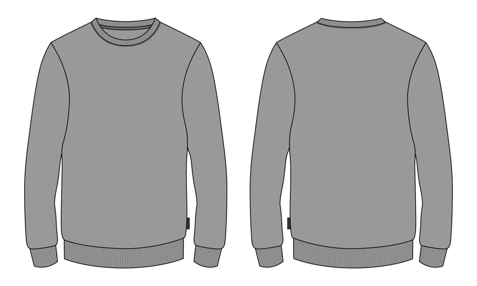 Long sleeve Sweatshirt overall fashion Flat Sketches technical drawing vector Grey Color template For men's.