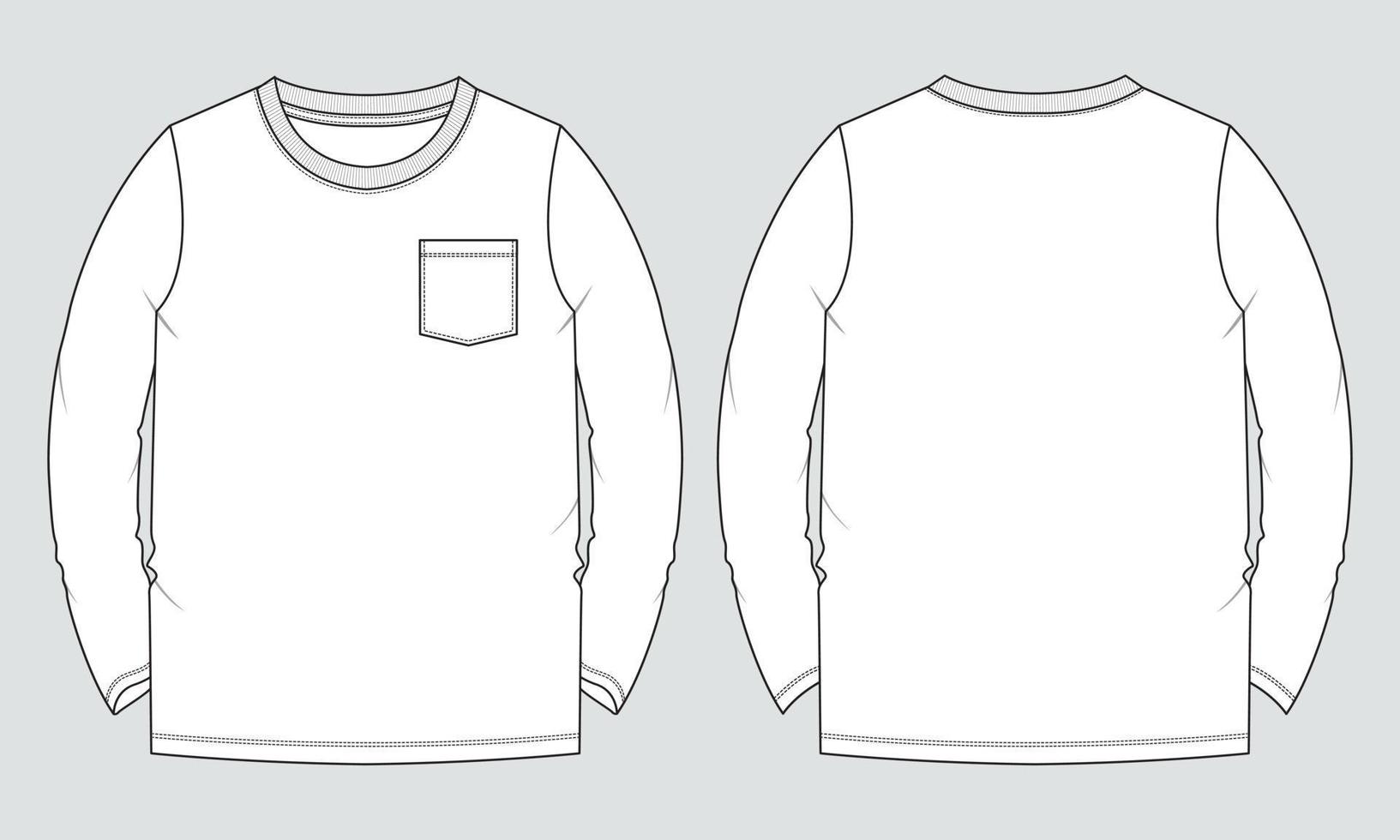 plantilla de ilustración de vector de dibujo plano de moda técnica de camiseta de manga larga