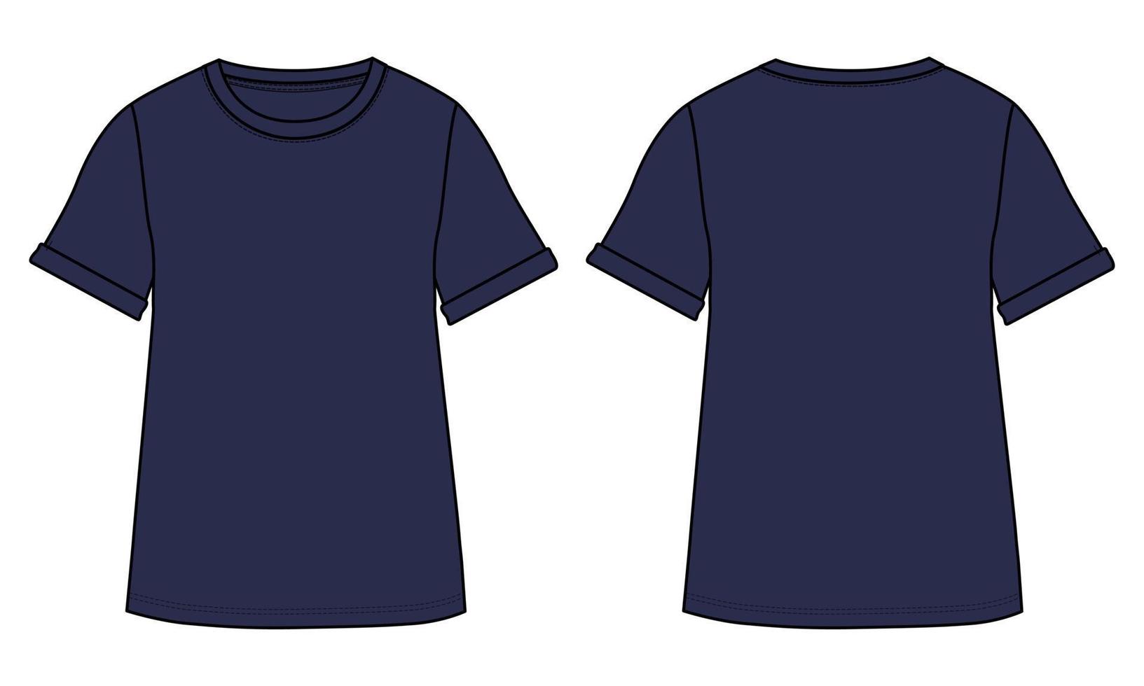 camiseta de manga corta ilustración vectorial plantilla de color azul marino para damas. vector