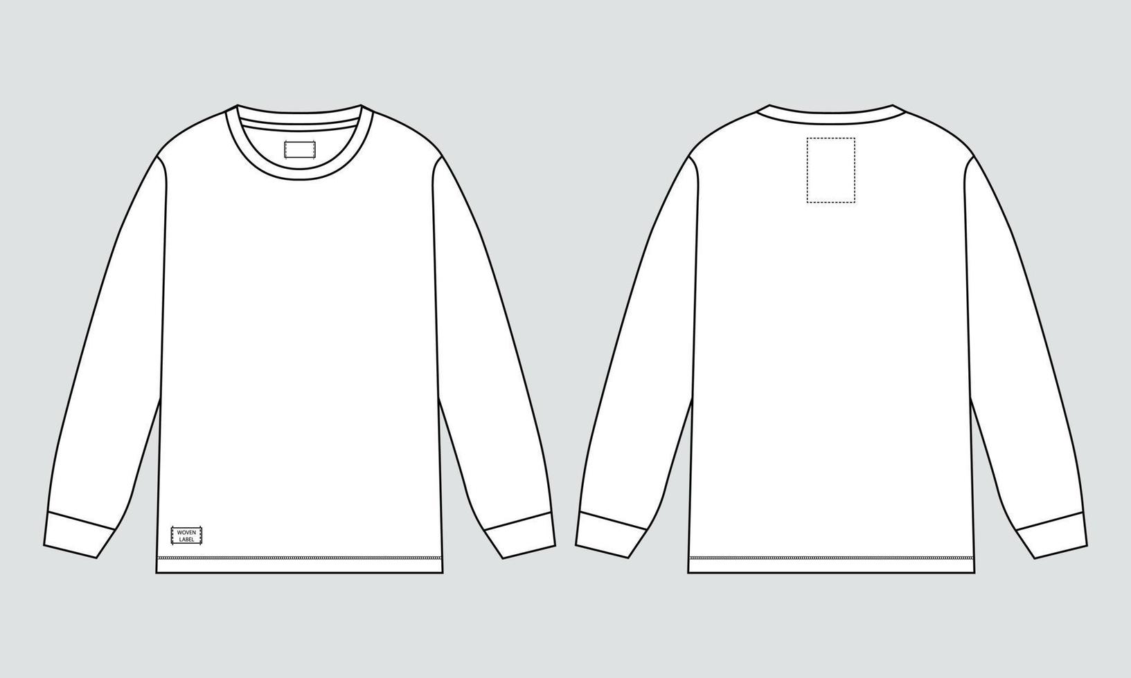 Long sleeve T shirt technical fashion flat sketch vector Illustration mock up template for Men's and boys.