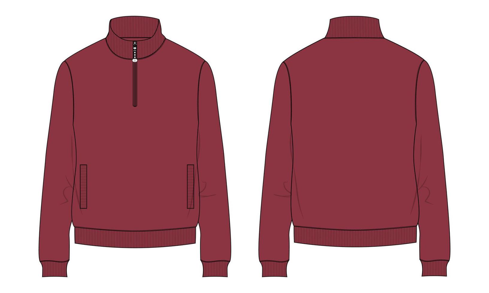 chaqueta de sudadera de manga larga moda técnica boceto plano ilustración vectorial plantilla de color rojo vector