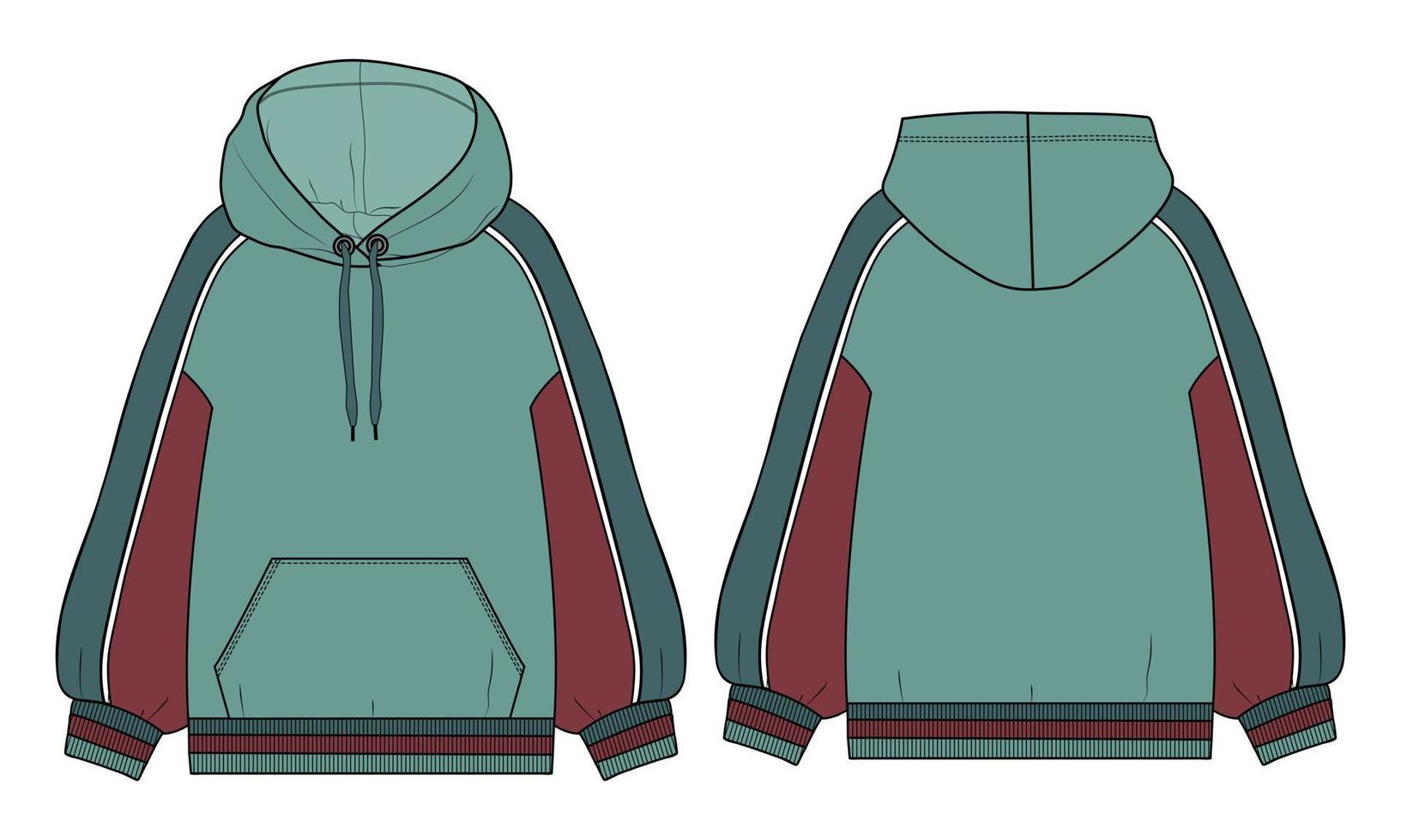 Long sleeve hoodie vector illustration template front and back views