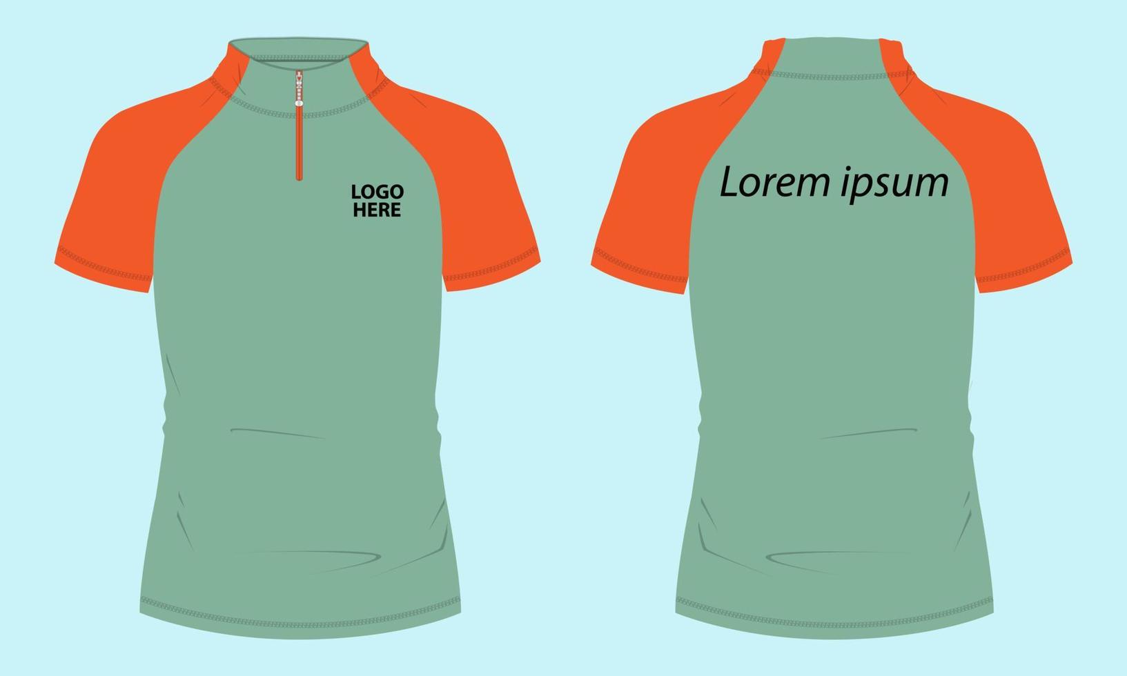 Short sleeve with short zip soccer cycling jersey Technical Flat sketch Vector Illustration template