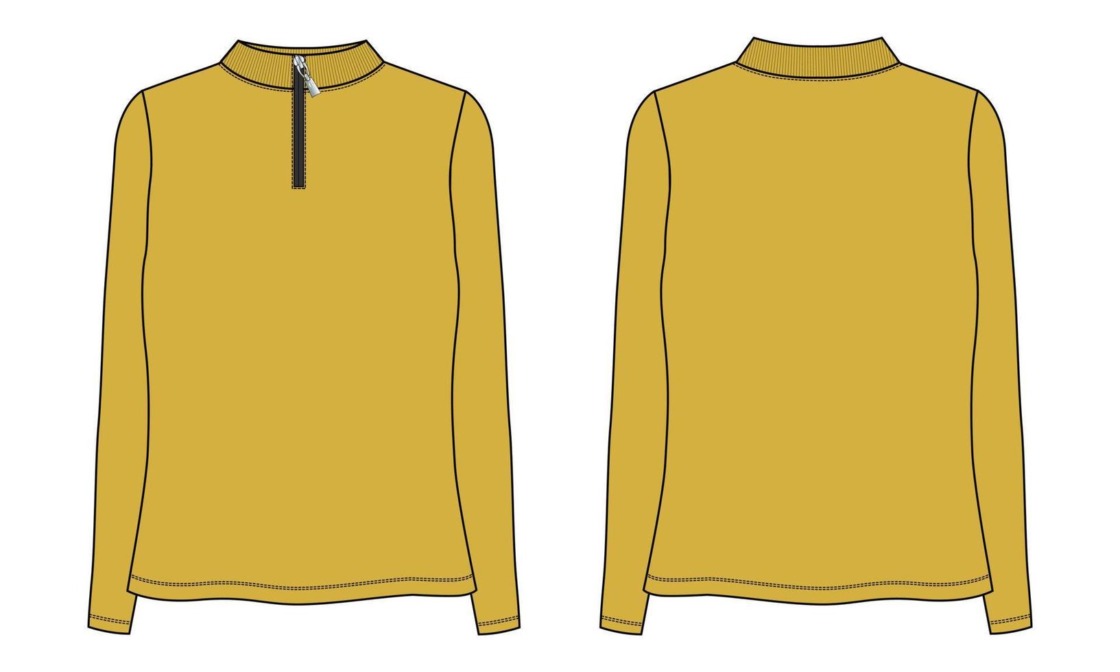 Long Sleeve With Half Zip, High Neck, Sweatshirt vector illustration yellow Color template for ladies