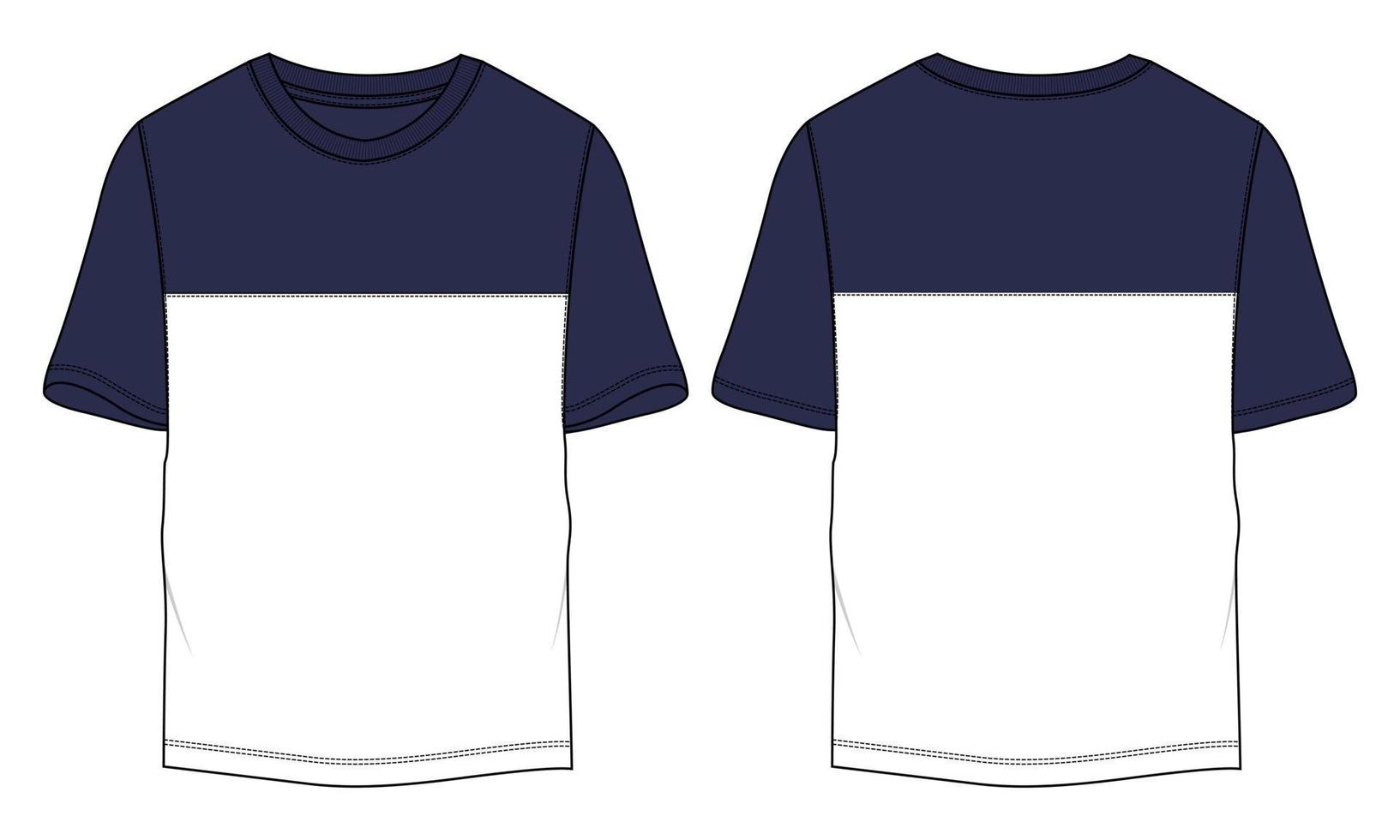 camiseta de dos tonos con plantilla de ilustración de vector de boceto plano de moda técnica cortada y cosida