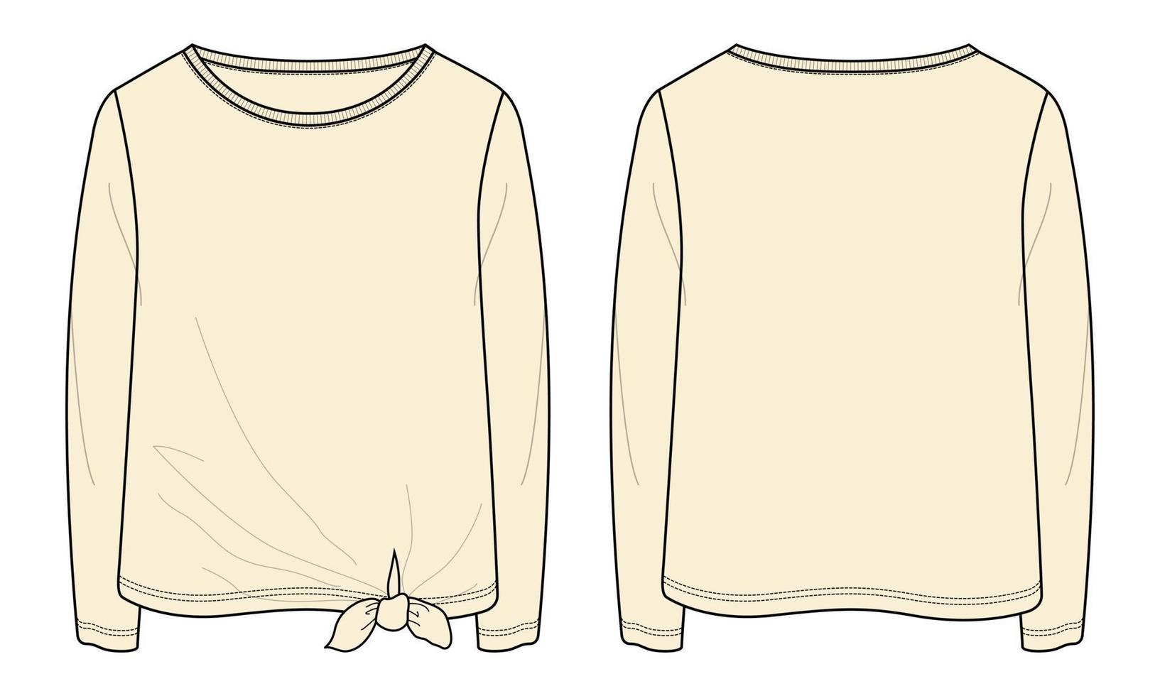 Long Sleeve T shirt Tops Technical fashion flat sketch vector illustration template for ladies