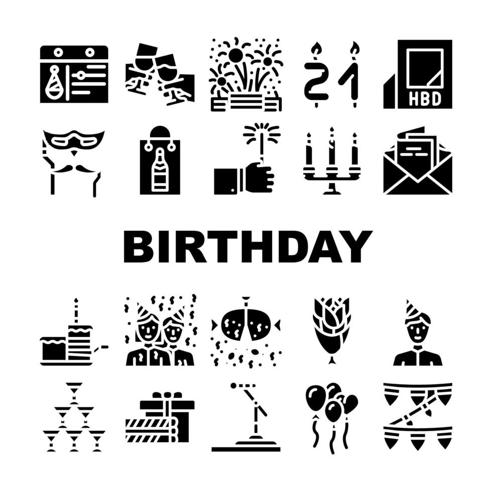 vector de conjunto de iconos de colección de eventos de cumpleaños