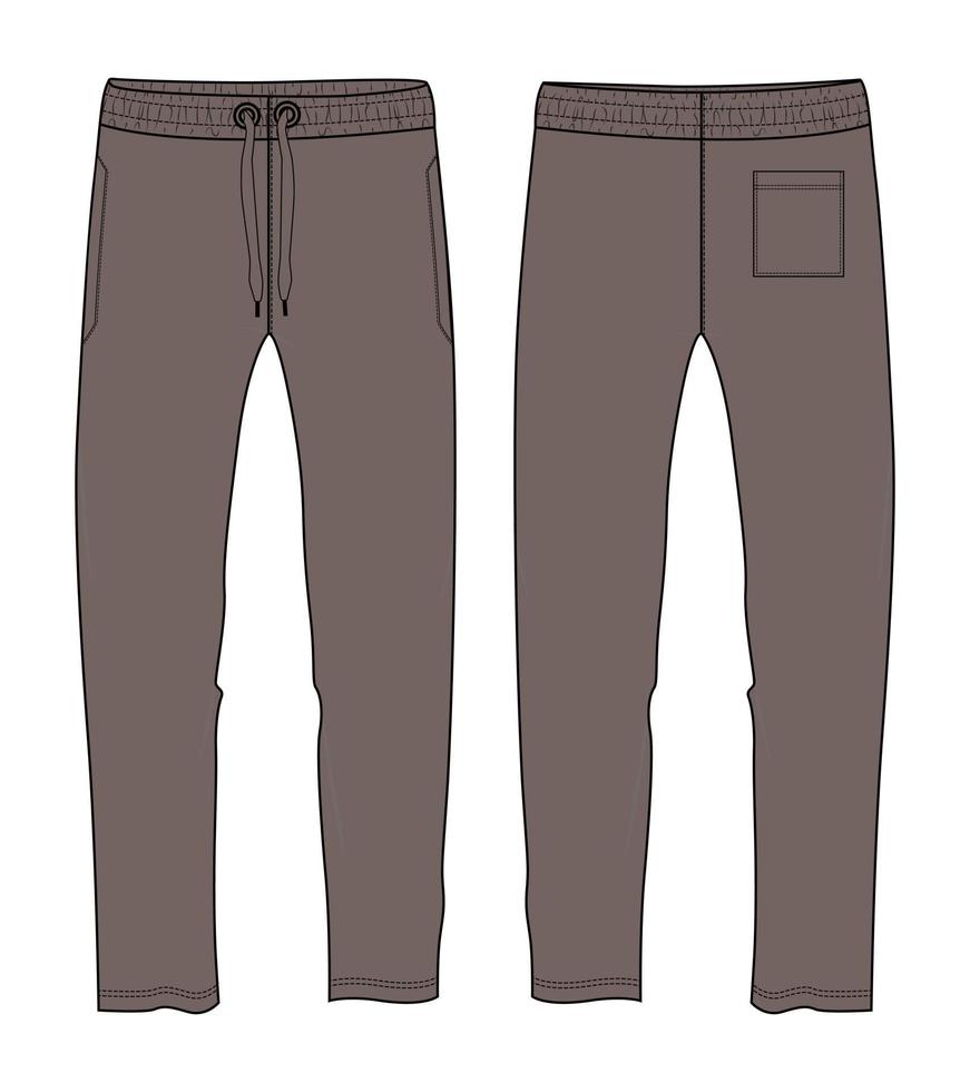 Sweatpants technical fashion flat sketch vector illustration khaki Color template front back views