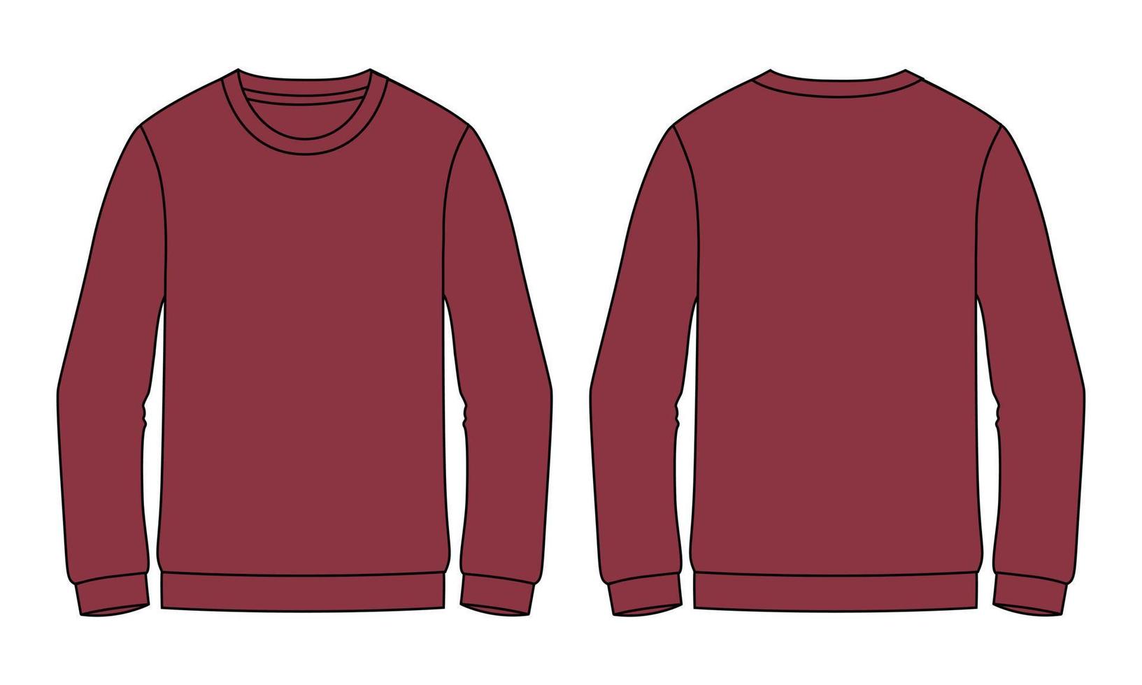 Long sleeve Sweatshirt overall fashion Flat Sketches technical drawing vector Red Color template For men's.