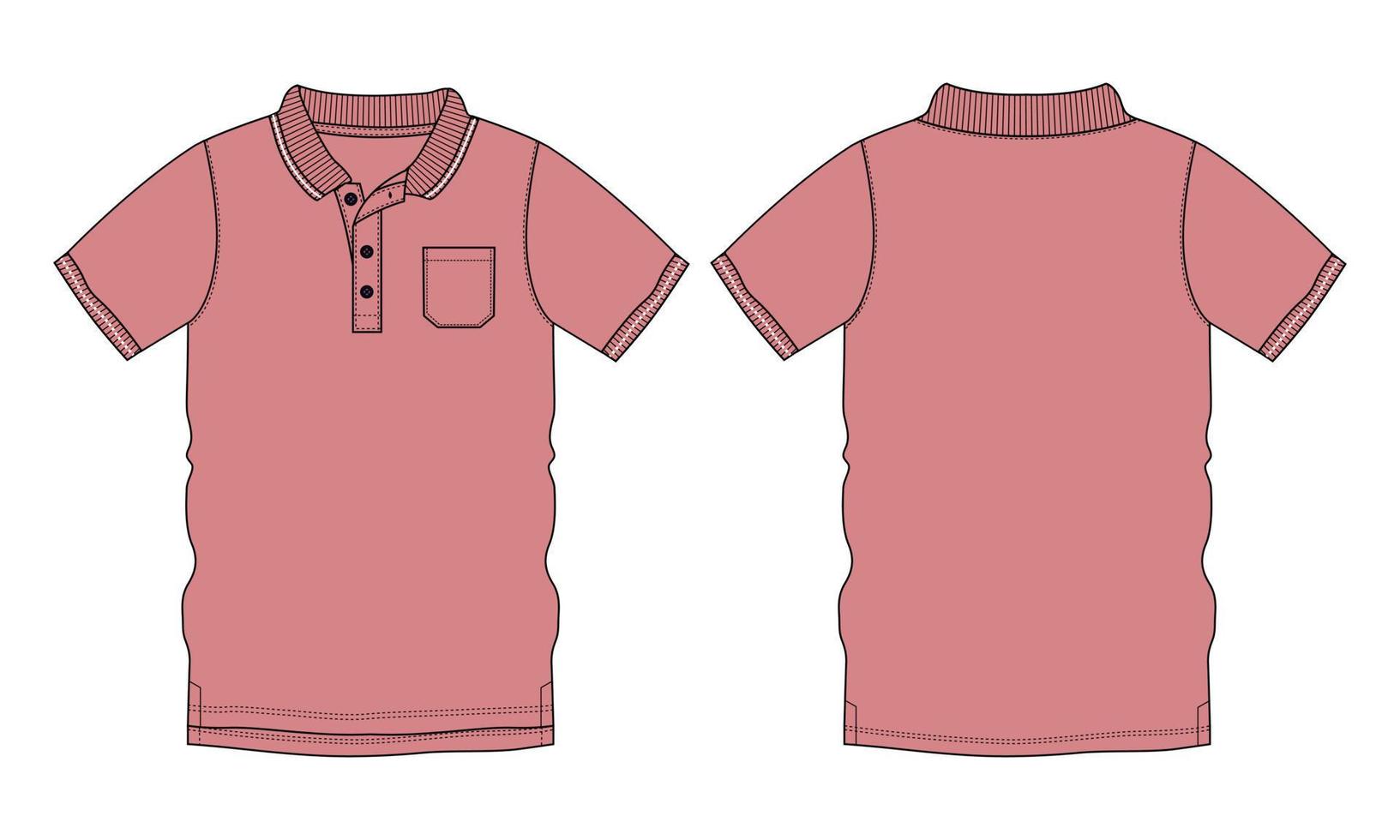 vista frontal y posterior de la plantilla de ilustración vectorial de boceto plano de moda técnica de camisa de polo de manga corta vector