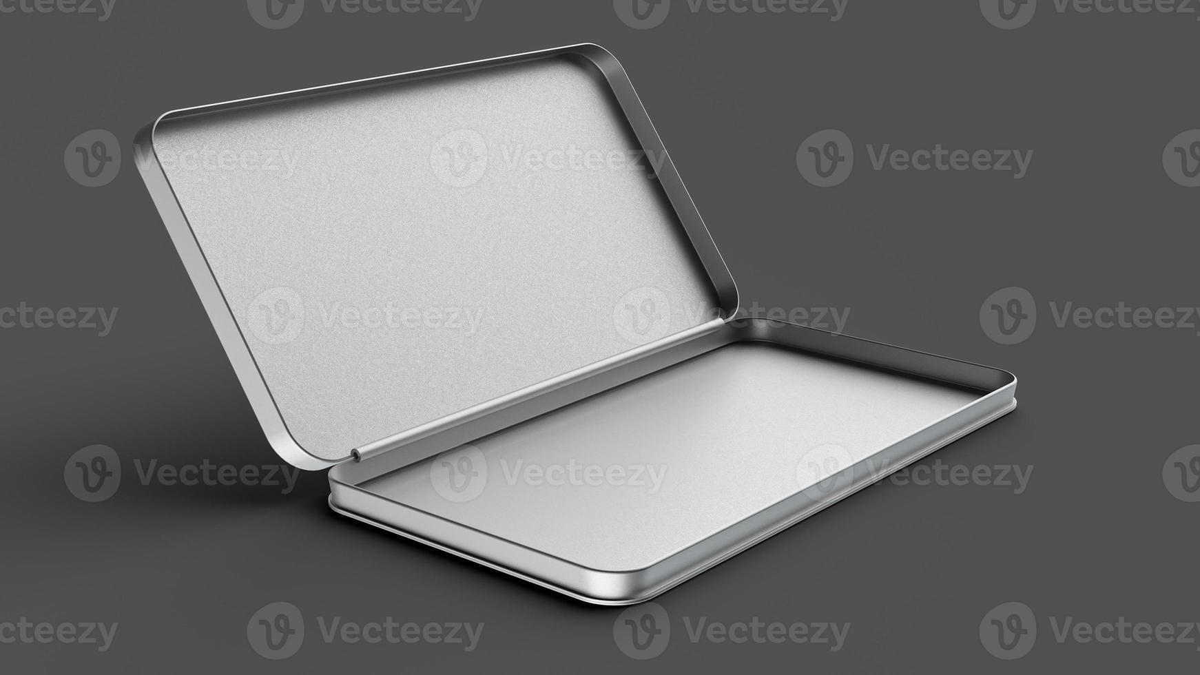 Rectangle Silver pencil box on Dark background blank stainless box for pencil or stationery isolated 3d illustration photo
