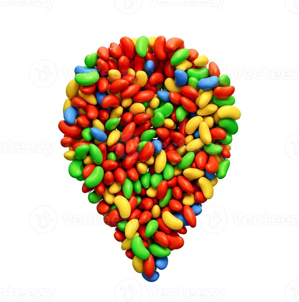 Navigation Map Pin Sign, Jellybeans Yummy sweets Colorful jelly Icon Symbol, 3d illustration photo