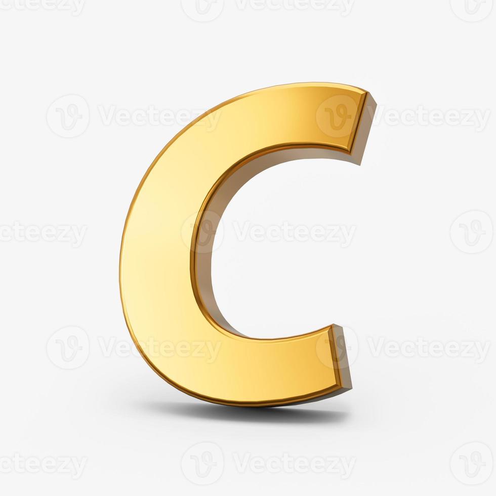 Golden alphabet C on white isolated background 3D Golden Letters numbers 3d Illustration photo