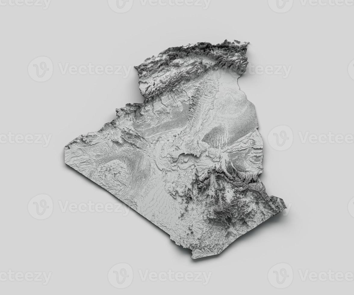 Algeria Map Shaded relief Color Height map on isolated Background 3d illustration photo