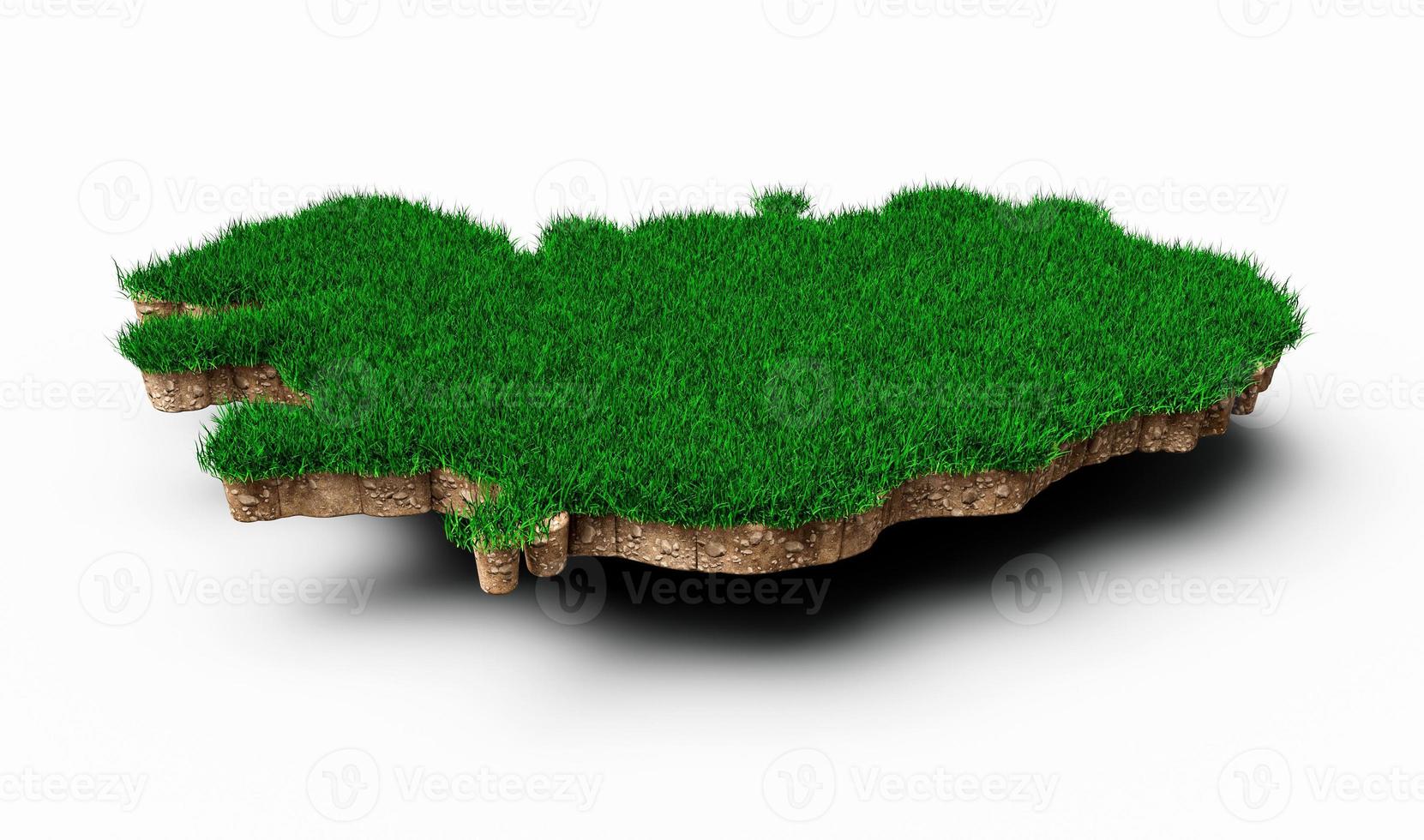 Iceland Map soil land geology cross section with green grass and Rock ground texture 3d illustration photo
