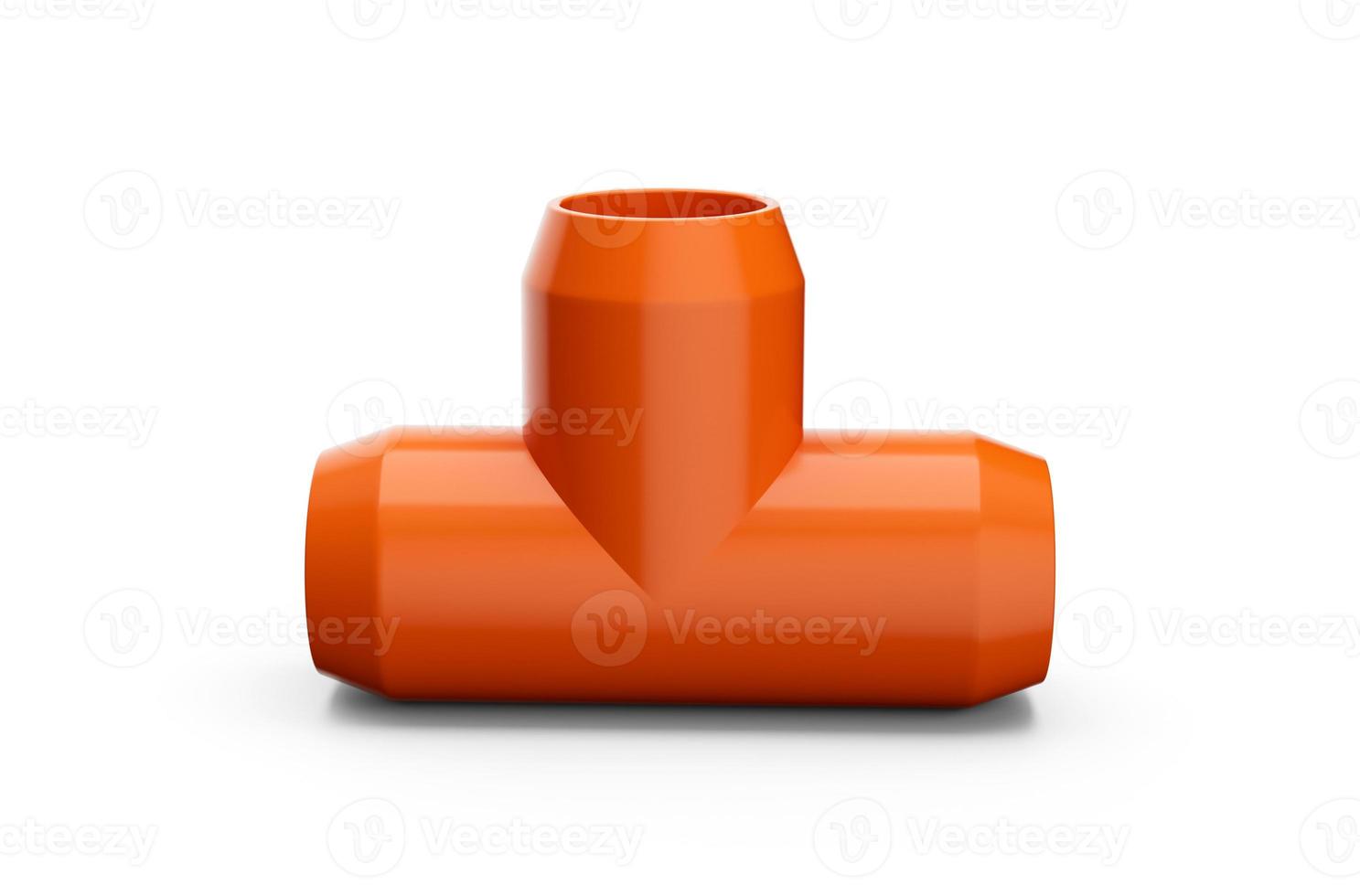 accesorio de tubería naranja de pvc, ilustración 3d de junta de tubería de tres vías de pvc foto