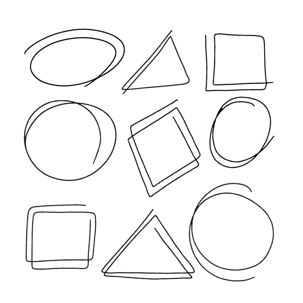 Hand drawn scribble set. Collection of frames. Isolated on white background vector illustration.